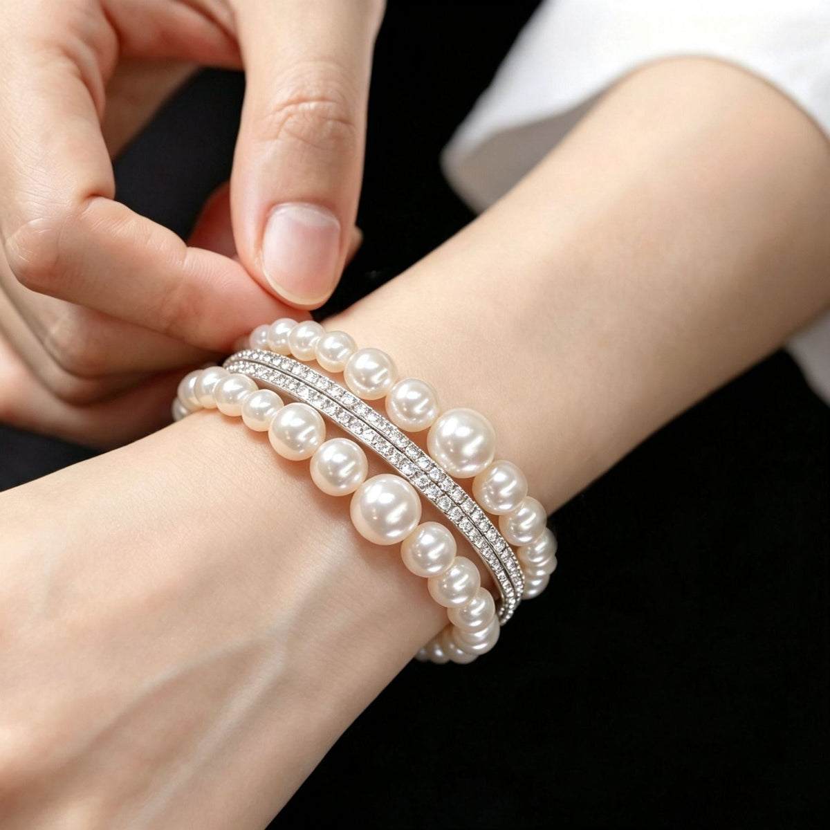 Pearl cuff bracelet by Yoshan, detail view 4