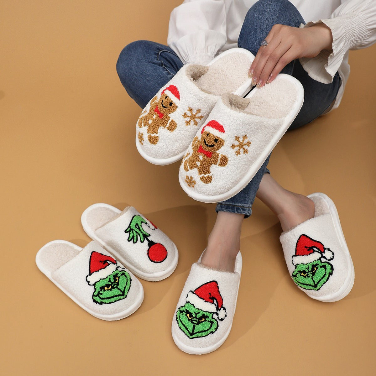 Women's Christmas Plush Fleece-lined Slippers Outdoor Mules