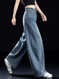 Women's Fall Winter Straight High-Waist Petite Oversized Wide-Leg Jeans for Casual Outfits Everyday Office Weekend Date Night