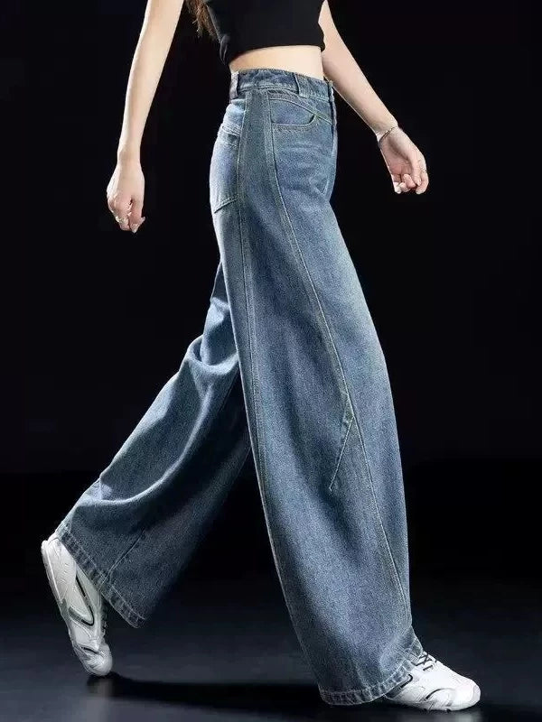 Women's Fall Winter Straight High-Waist Petite Oversized Wide-Leg Jeans for Casual Outfits Everyday Office Weekend Date Night