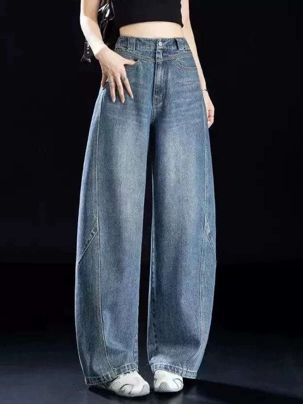 Women's Fall Winter Straight High-Waist Petite Oversized Wide-Leg Jeans for Casual Outfits Everyday Office Weekend Date Night