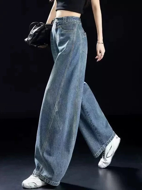 Women's Fall Winter Straight High-Waist Petite Oversized Wide-Leg Jeans for Casual Outfits Everyday Office Weekend Date Night