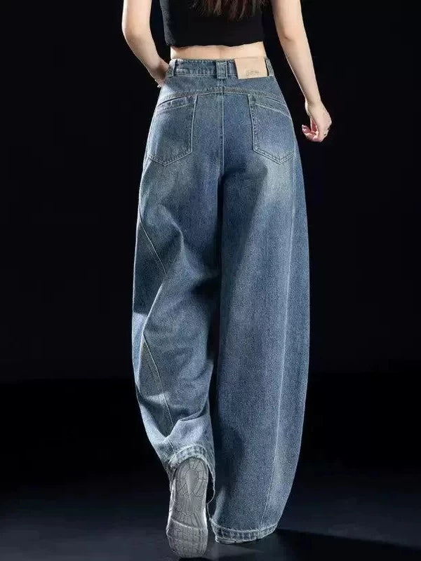 Women's Fall Winter Straight High-Waist Petite Oversized Wide-Leg Jeans for Casual Outfits Everyday Office Weekend Date Night