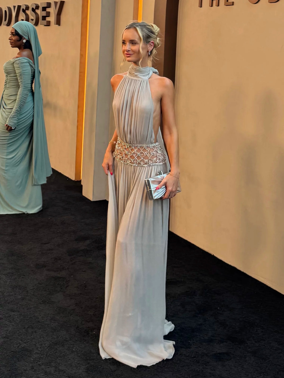 Women's Open-back Maxi Slimming Elegant Vacation French-inspired Halter Evening Dress Cowl Neck Party Dress Formal Party Wedding Guest Dress