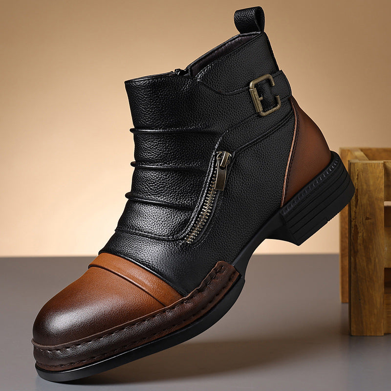 Men's Color-Block Moto Boots Ankle Walking Everyday Fall Winter Booties Wear Seasonal Look