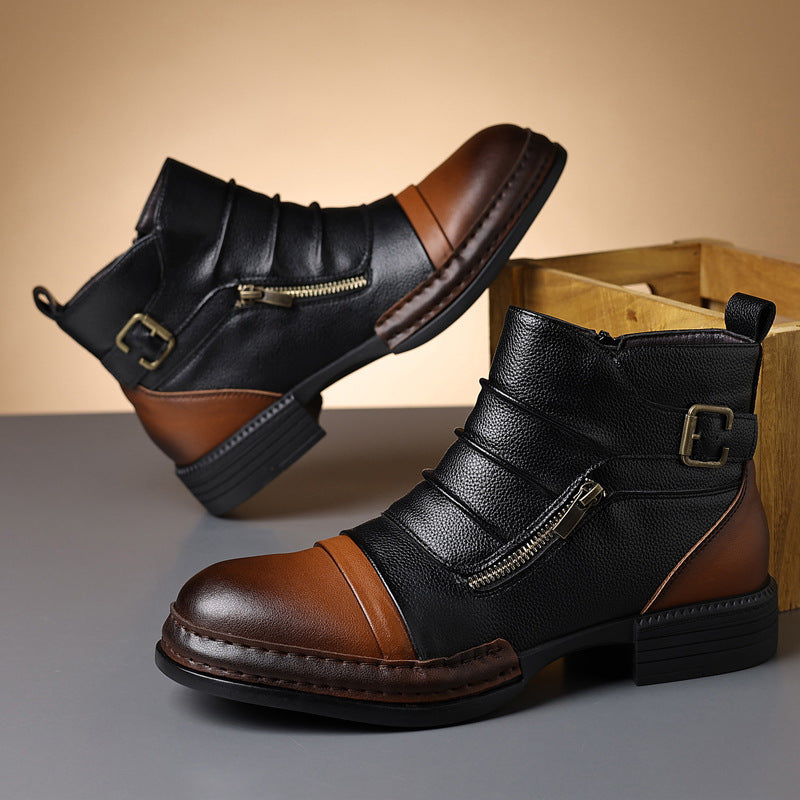 Men's Color-Block Moto Boots Ankle Walking Everyday Fall Winter Booties Wear Seasonal Look