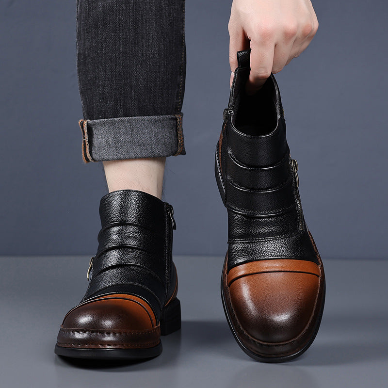 Men's Color-Block Moto Boots Ankle Walking Everyday Fall Winter Booties Wear Seasonal Look