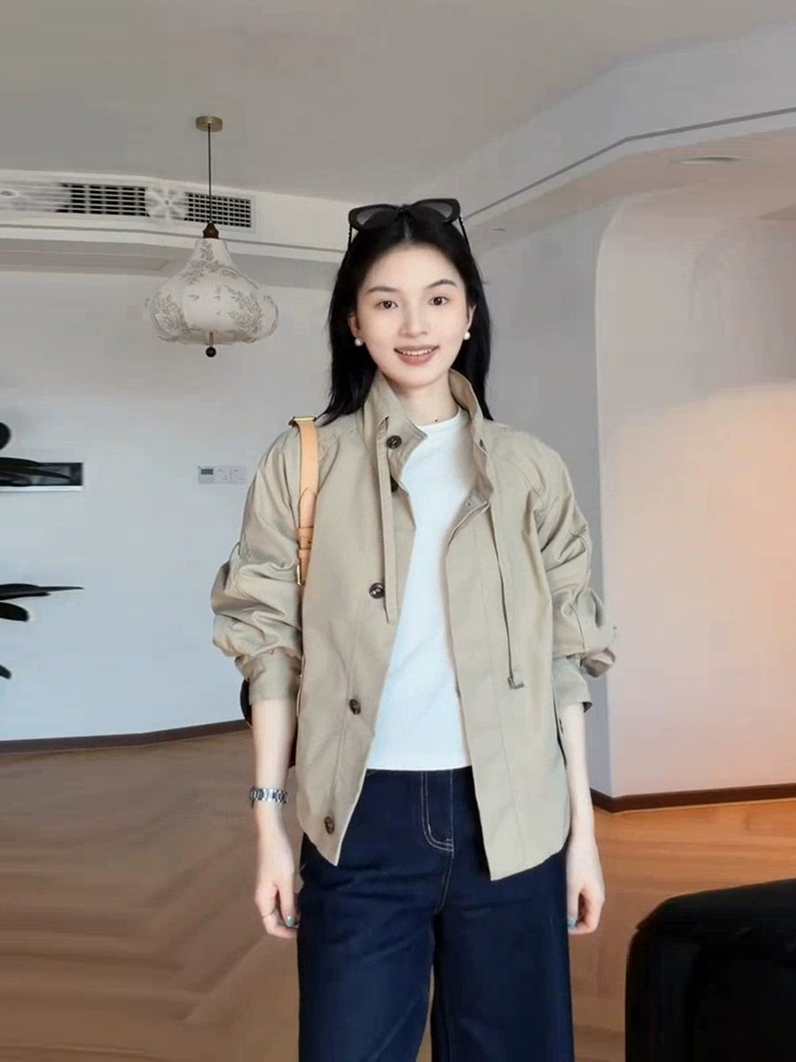 Women's Office Petite Slim-fit Cropped Workwear Trench Coat for Fall Layering Travel Holiday Slimming Date Night Fall Winter