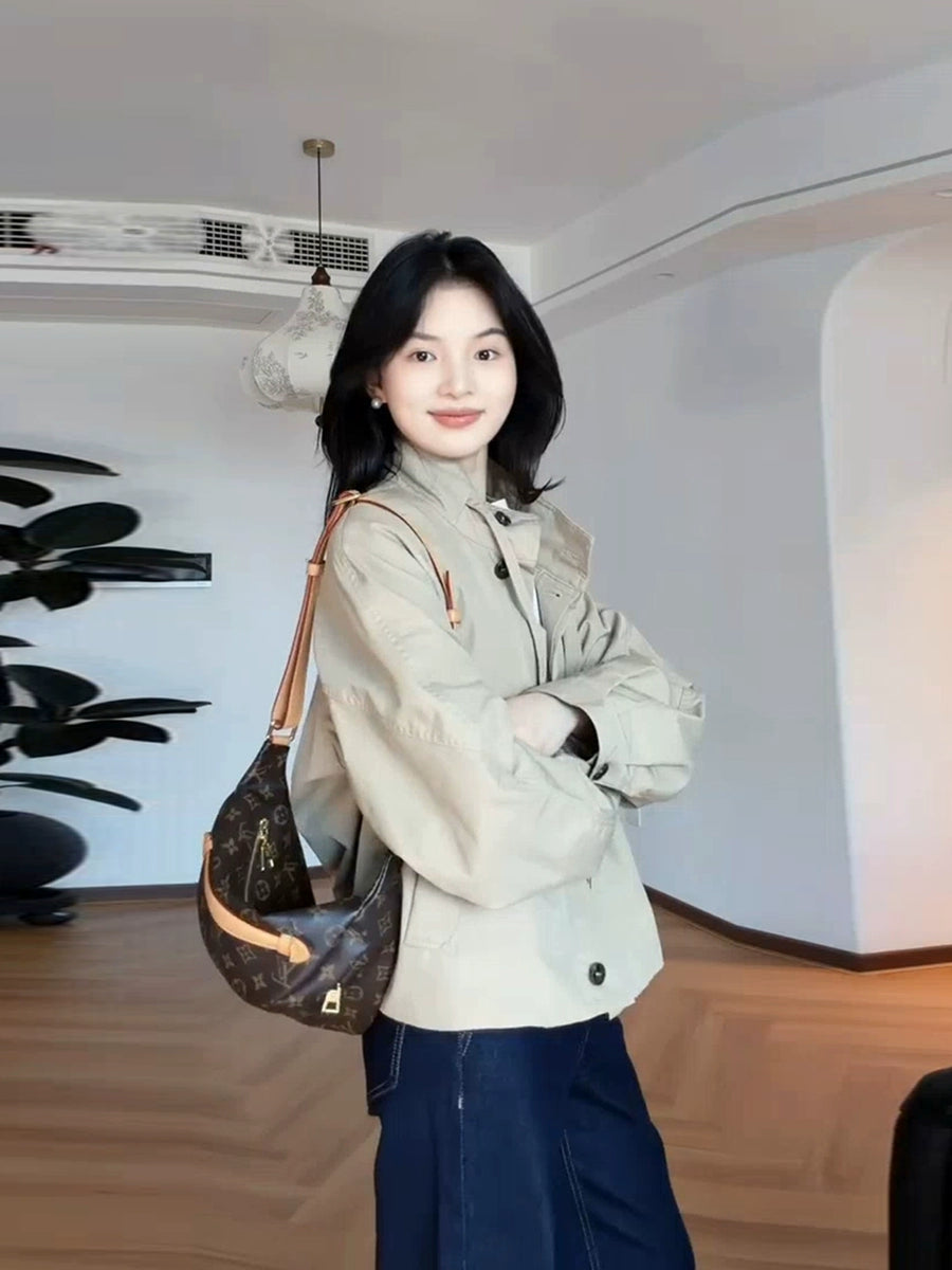 Women's Office Petite Slim-fit Cropped Workwear Trench Coat for Fall Layering Travel Holiday Slimming Date Night Fall Winter