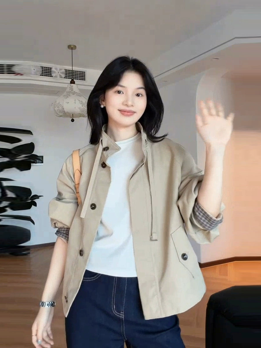 Women's Office Petite Slim-fit Cropped Workwear Trench Coat for Fall Layering Travel Holiday Slimming Date Night Fall Winter