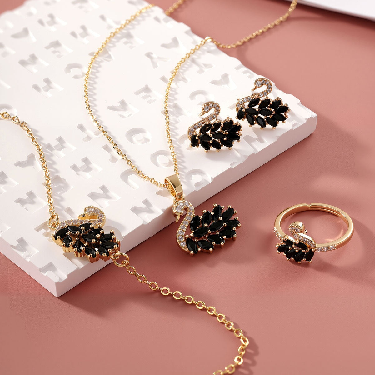 Gold Black cubic zirconia earrings by Yoshan