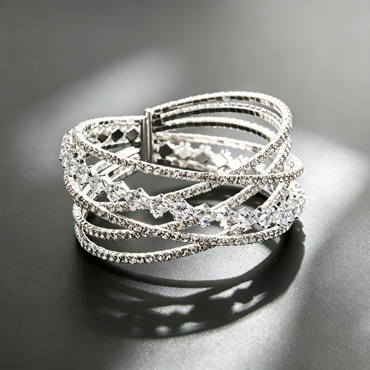 Cubic zirconia cuff bracelet by Yoshan, detail view 5