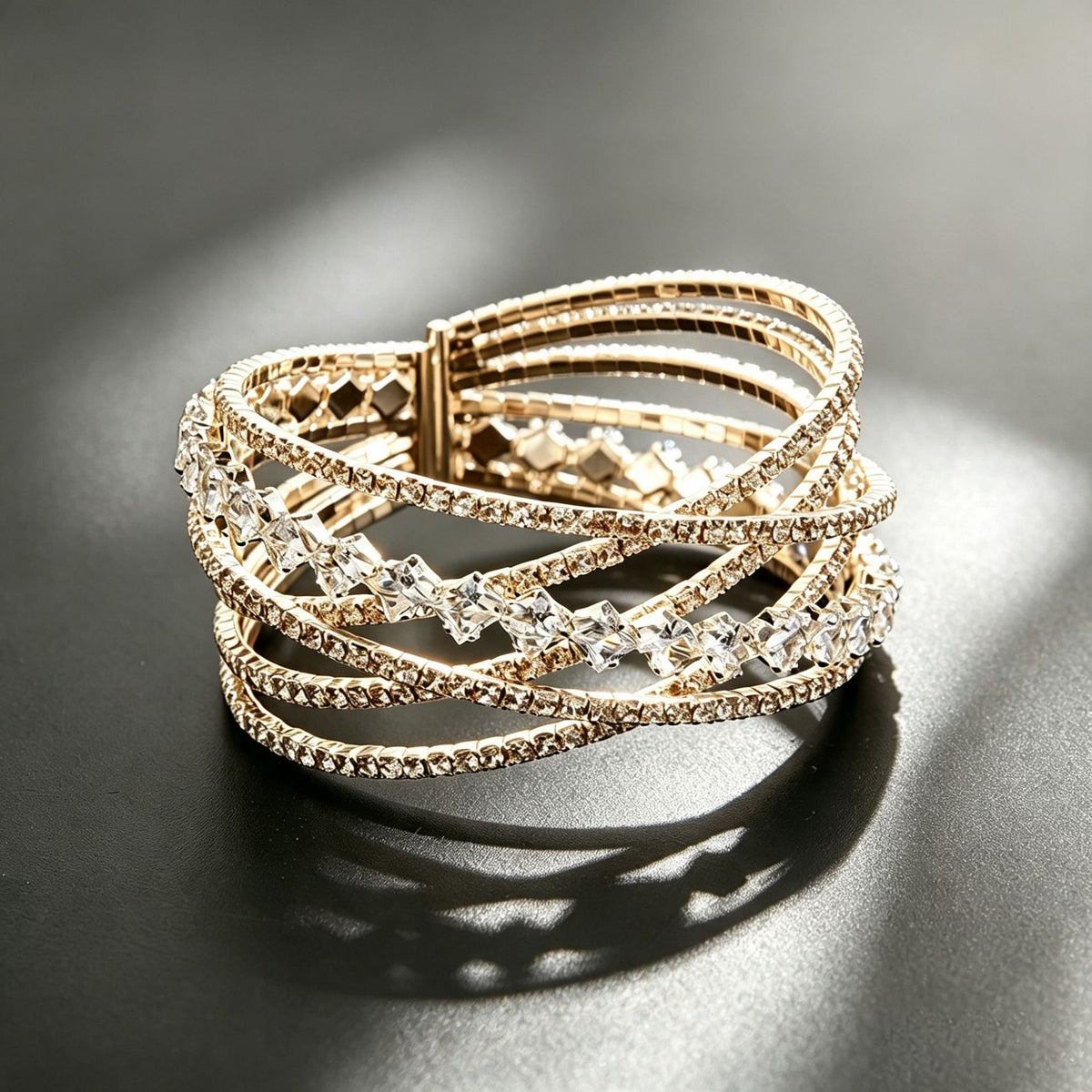 Cubic zirconia cuff bracelet by Yoshan, detail view 6
