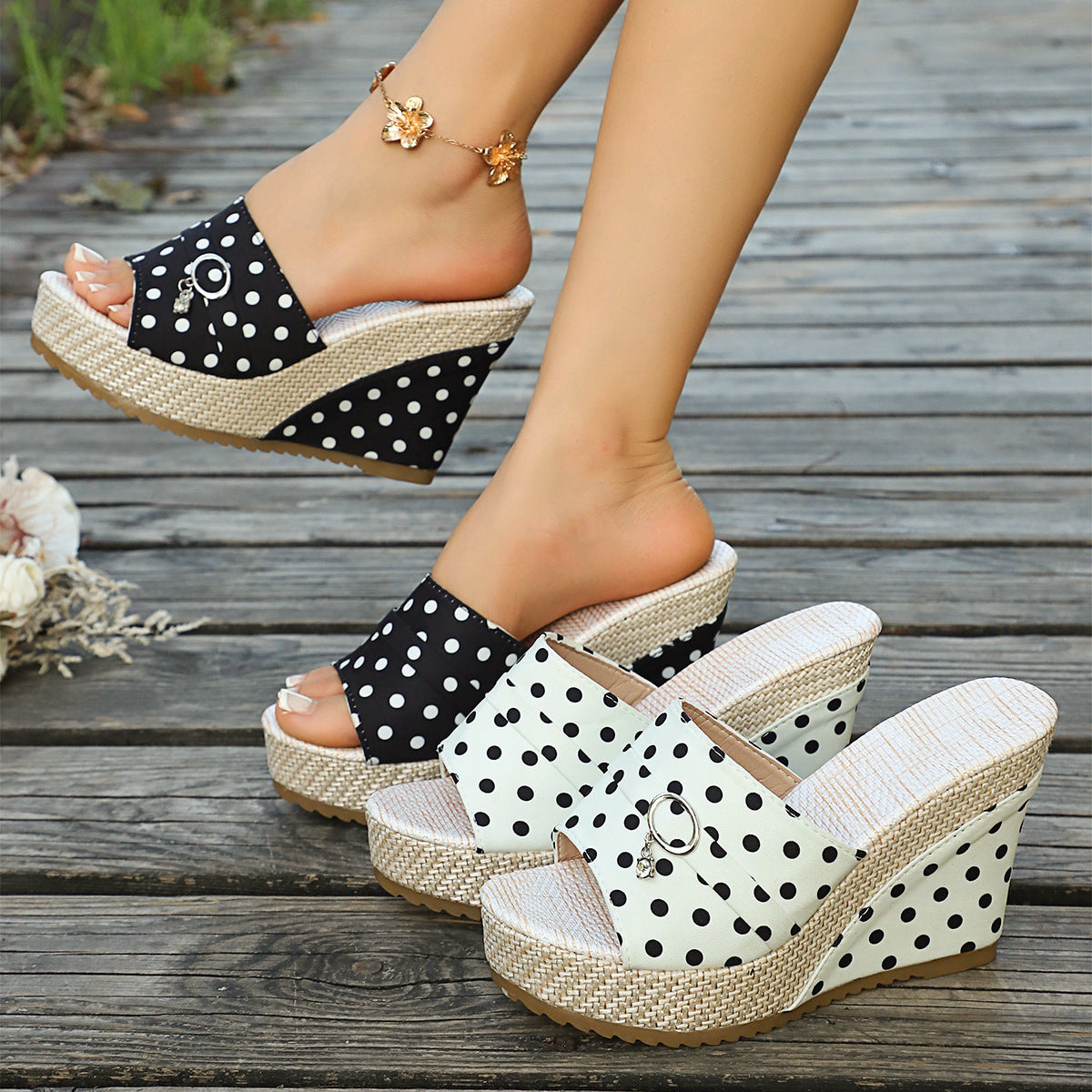 Women's Chunky Sole Open Toe Wedge Plus Size Slide Slippers Indoor Outdoor Slides