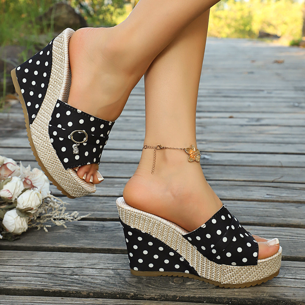 Women's Chunky Sole Open Toe Wedge Plus Size Slide Slippers Indoor Outdoor Slides