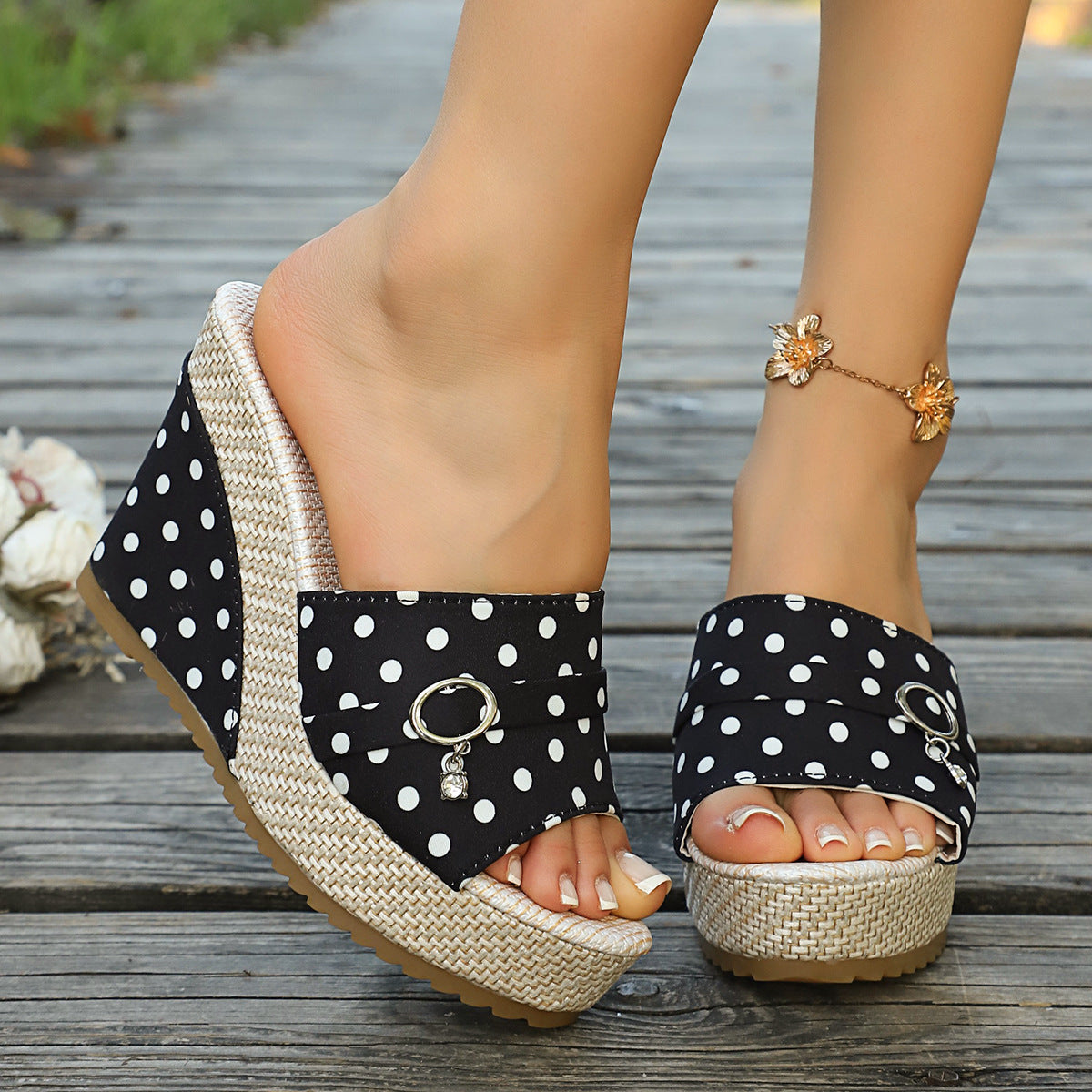 Women's Chunky Sole Open Toe Wedge Plus Size Slide Slippers Indoor Outdoor Slides