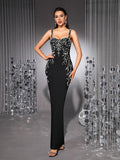 Women's Crystal Slim-fit Party Evening Dress Formal Midi Dress for Black Tie Wedding Guest Cocktail Slimming Prom Date Night