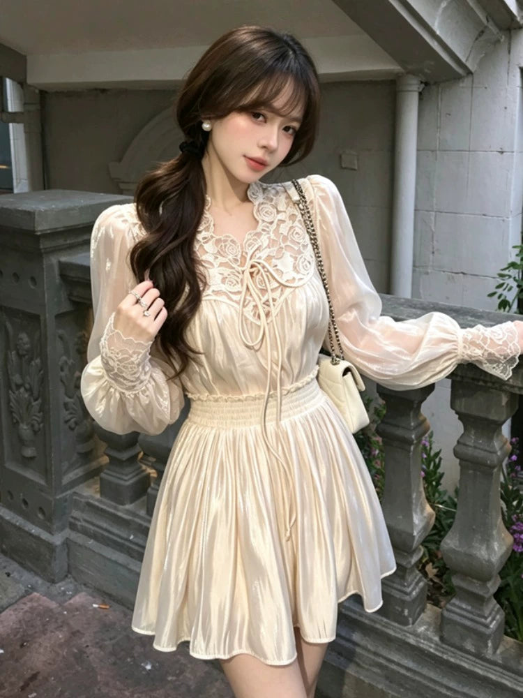 Women's Lace Satin High-waist Slim-fit Long Sleeve Two-piece Set for Office Workwear Wedding Guest Business Casual Slimming Travel Weekend At Home