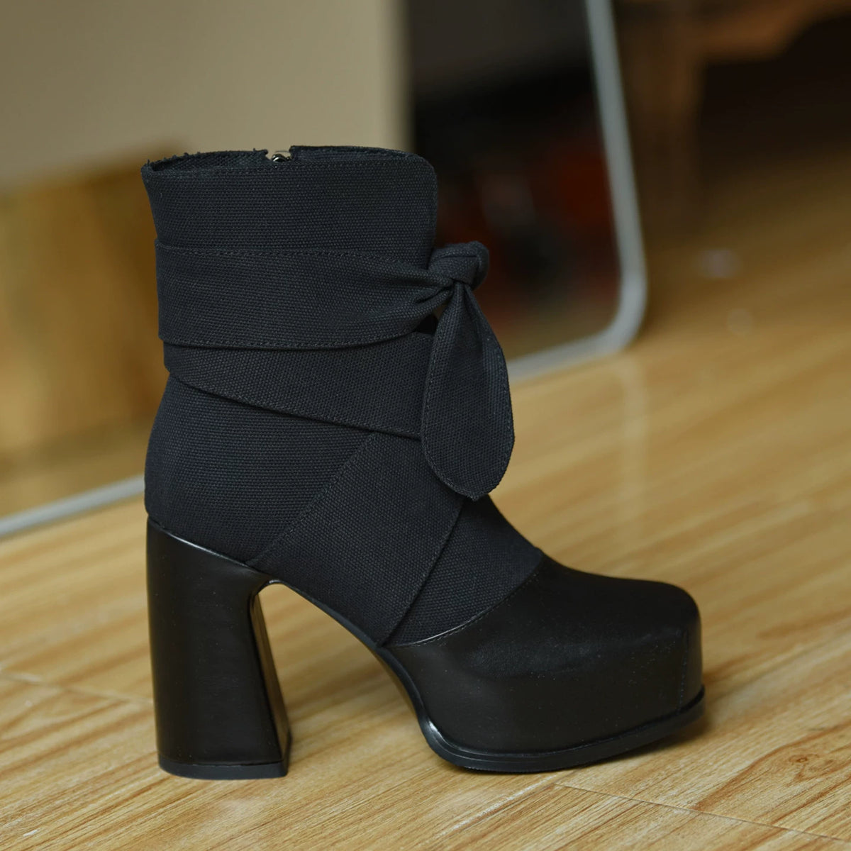 Women's Fall Winter Chunky Sole Platform Square Toe Block Heel High Heel Ankle Boots for Office and Weekend Streetwear Everyday Wear Date Night