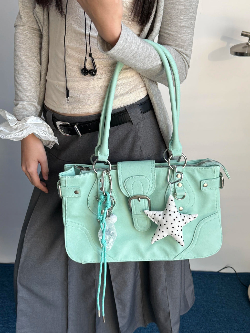 Women's Office Designer Workwear Moto Bag Studded Shoulder Purse Work Travel Everyday Purse