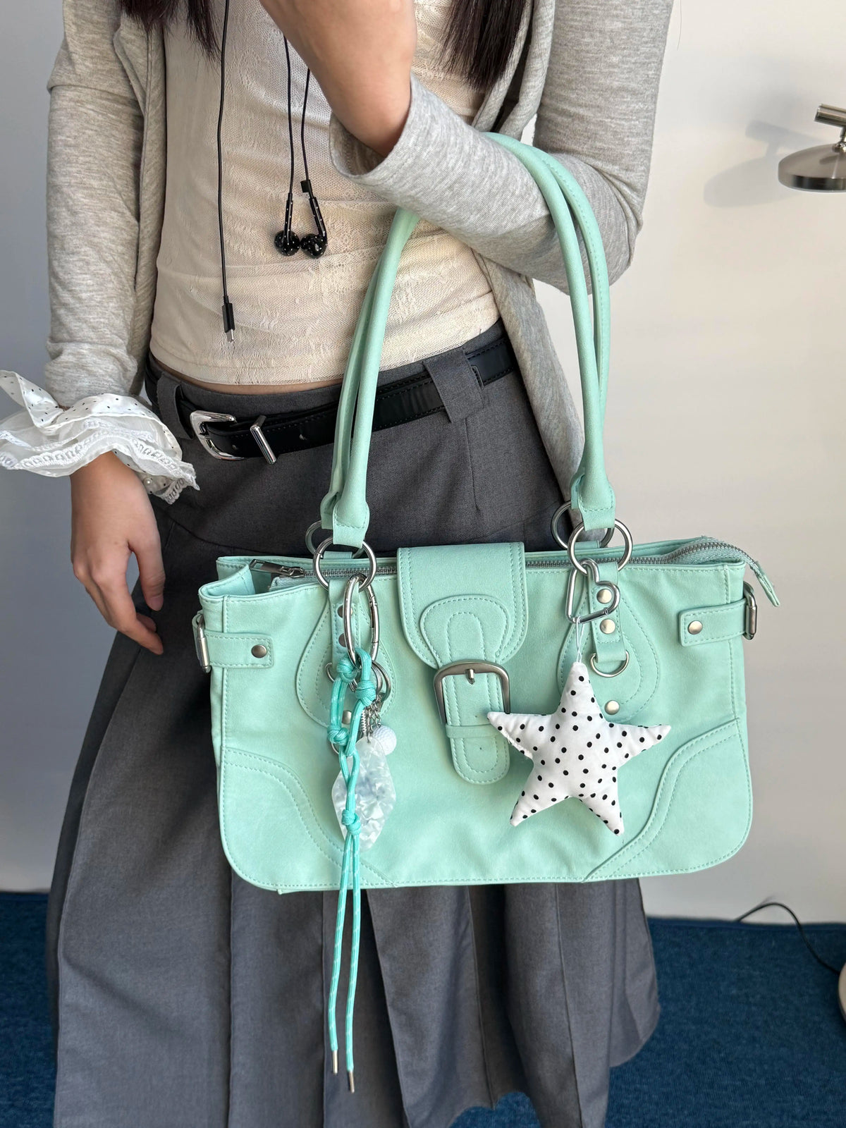 Women's Office Designer Workwear Moto Bag Studded Shoulder Purse Work Travel Everyday Purse