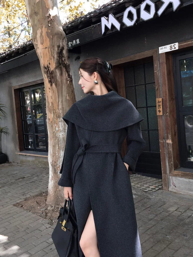 Women's Wool Fall Winter Longline Midi Coat Wrap for Cold Weather Travel Office Holiday Date Night