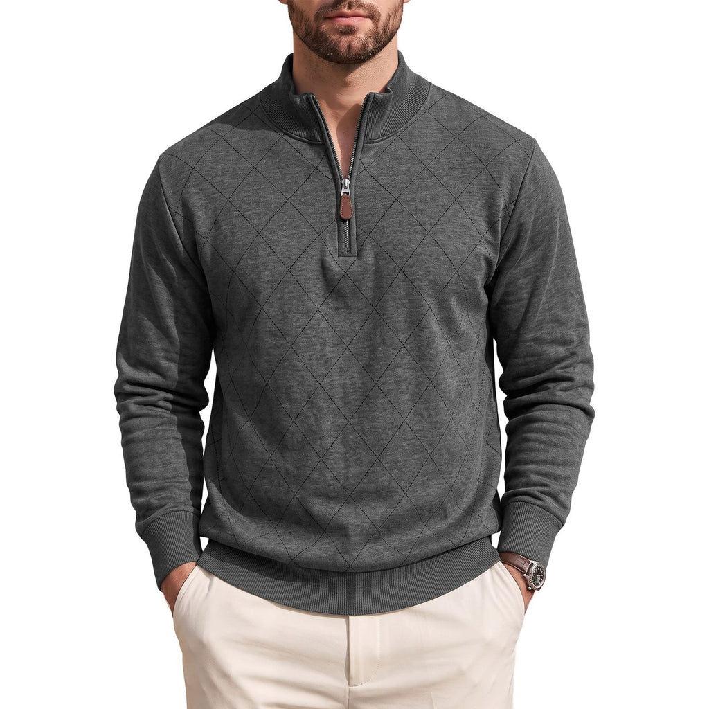 Men's Half-Zip Fall Winter Mandarin Collar Long Sleeve Casual Hoodie Sweatshirt Pullover