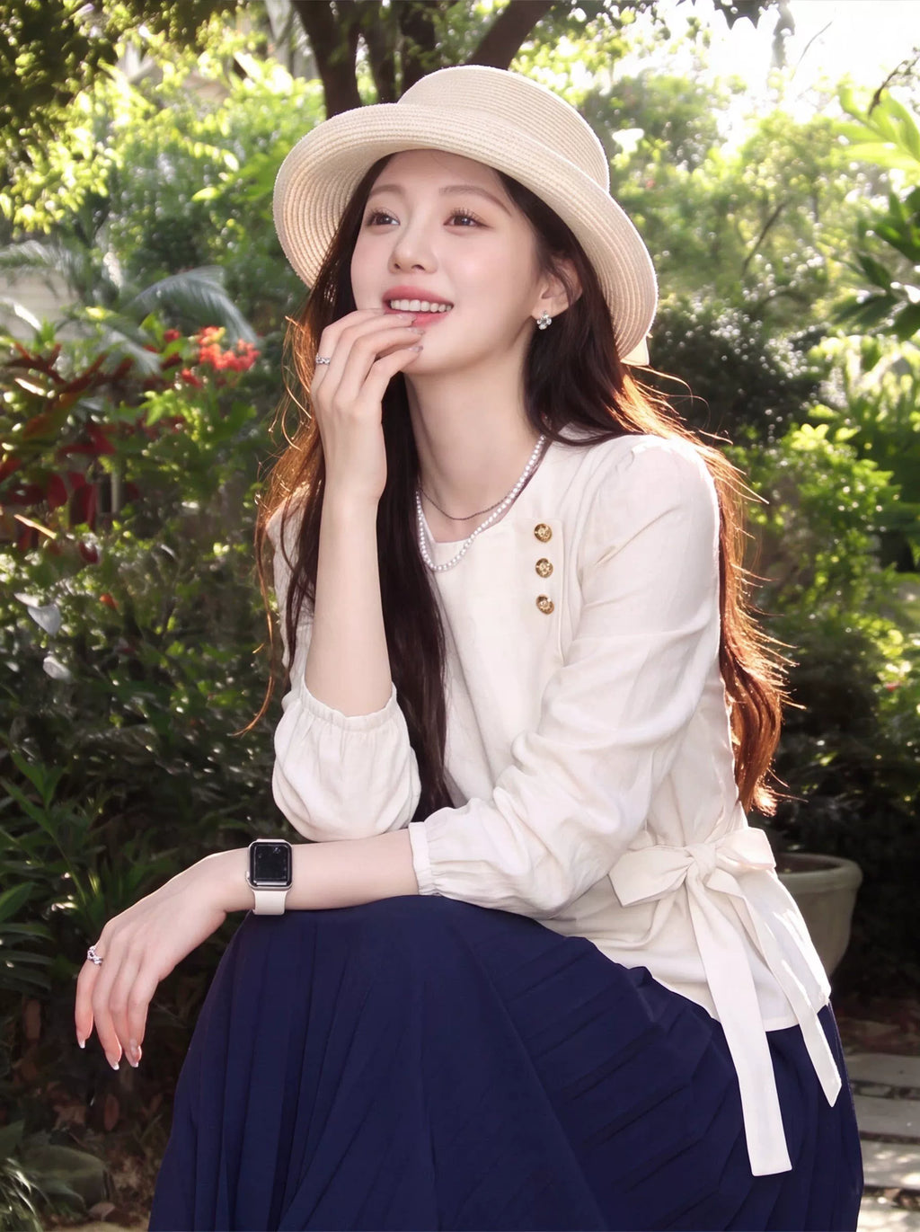 Women's Slim-waist White Slim-fit Long Sleeve Lace-up French-inspired Shirt for Office Outfits Business Casual Streetwear Slimming Weekend Everyday