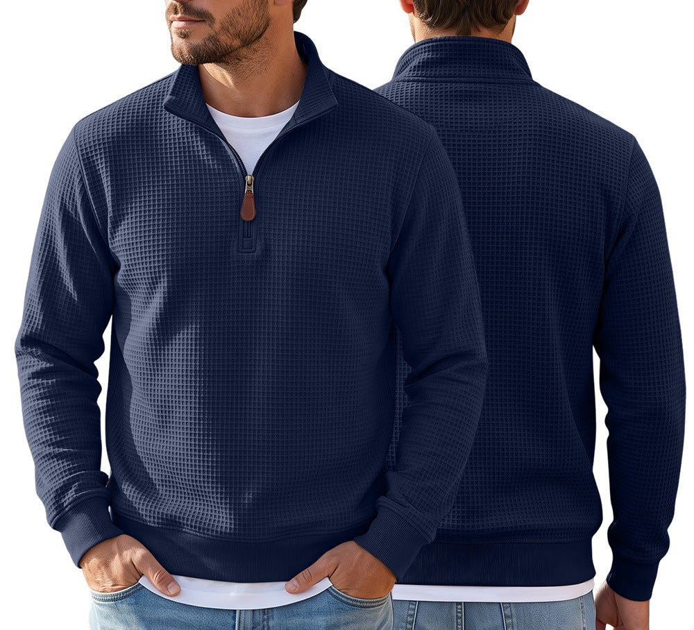 Men's Half-Zip Knit Mandarin Collar Long Sleeve Casual Hoodie Sweatshirt Pullover