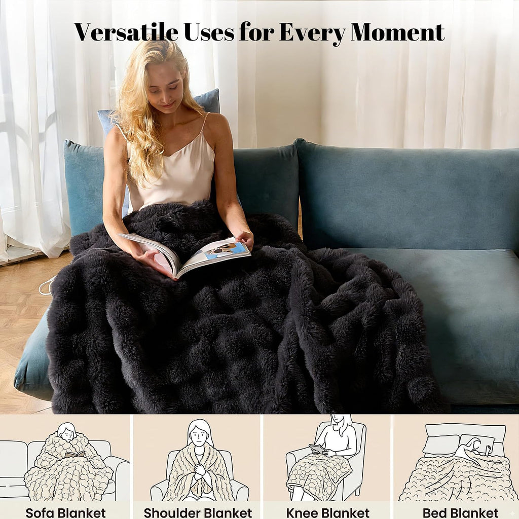 Faux Rabbit Fur Constant Temperature Heated Throw Blanket Usb Shawl Home Office Travel
