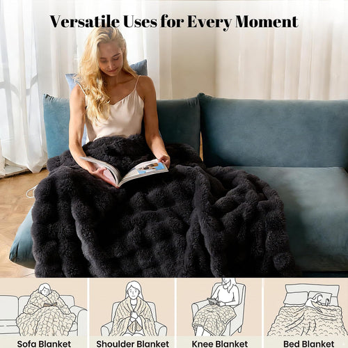 Faux Rabbit Fur Constant Temperature Heated Throw Blanket Usb Shawl Home Office Travel