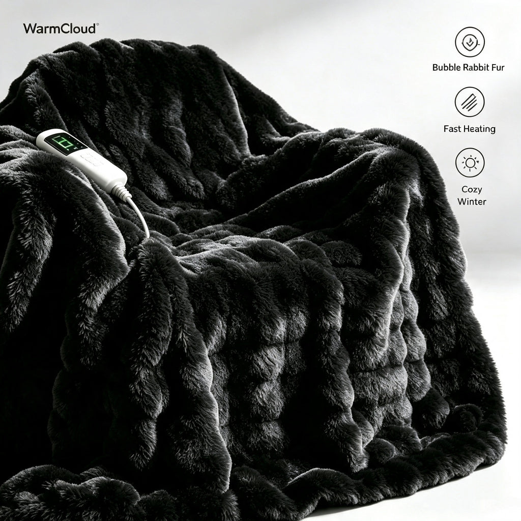 Faux Rabbit Fur Constant Temperature Heated Throw Blanket Usb Shawl Home Office Travel