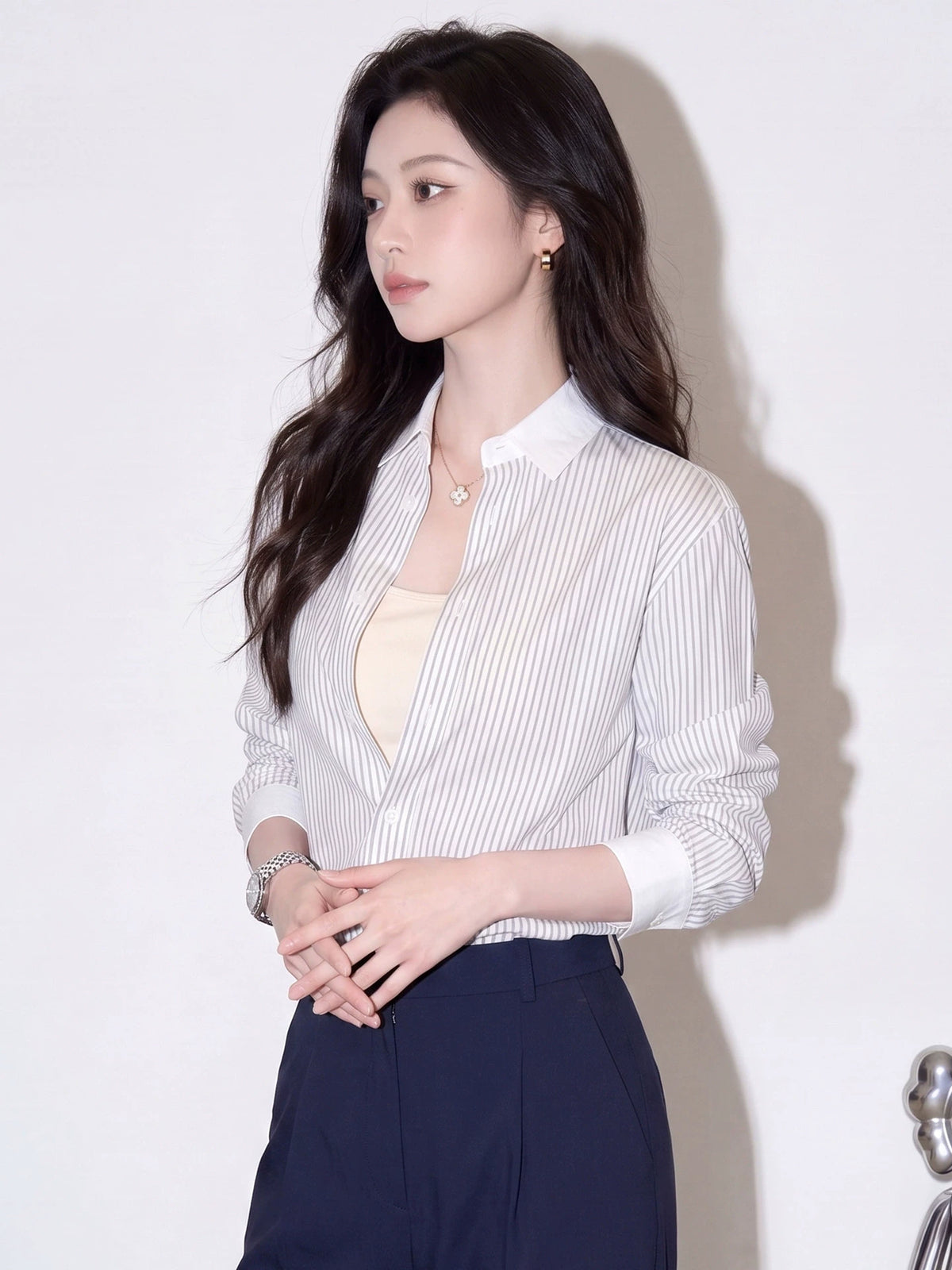 Women's Striped Office Long Sleeve French-Inspired Workwear Shirt for Casual Streetwear Business Weekend Everyday Date Night