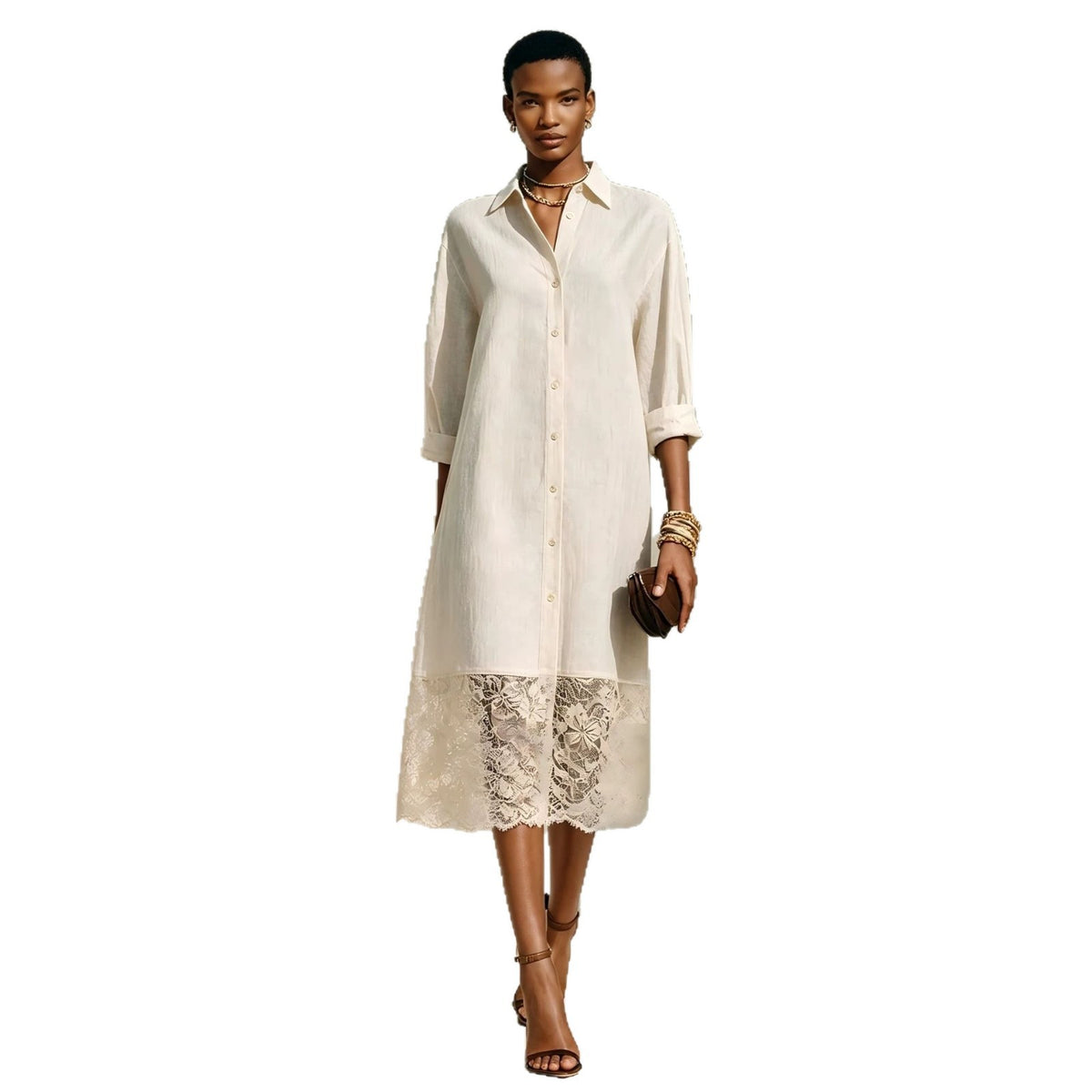 Women's Lace Lapel Oversized Casual Button Shirt Office Blouse