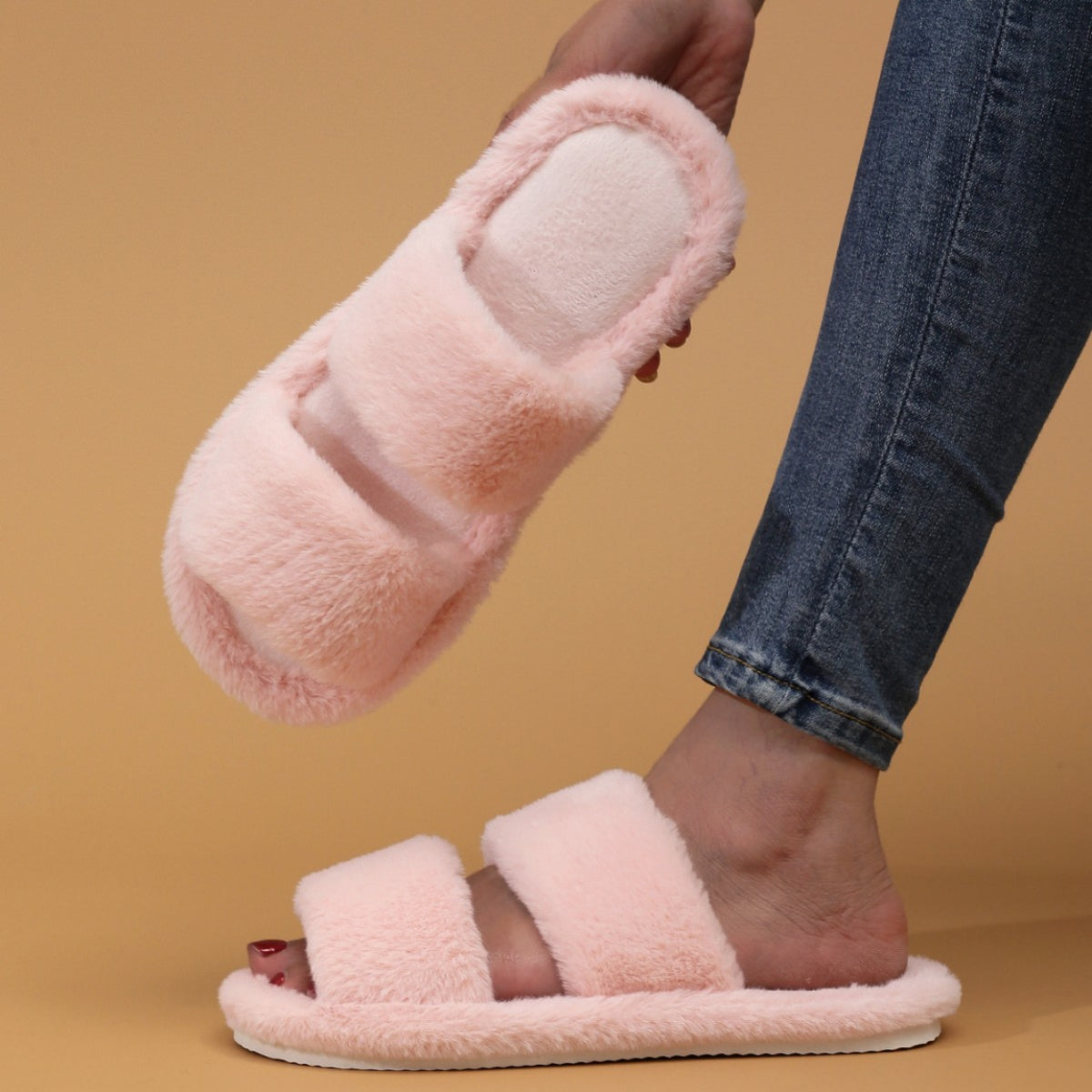 Women's Open Toe Fleece-lined Slippers Outdoor Mules Casual Everyday Wear Womenswear