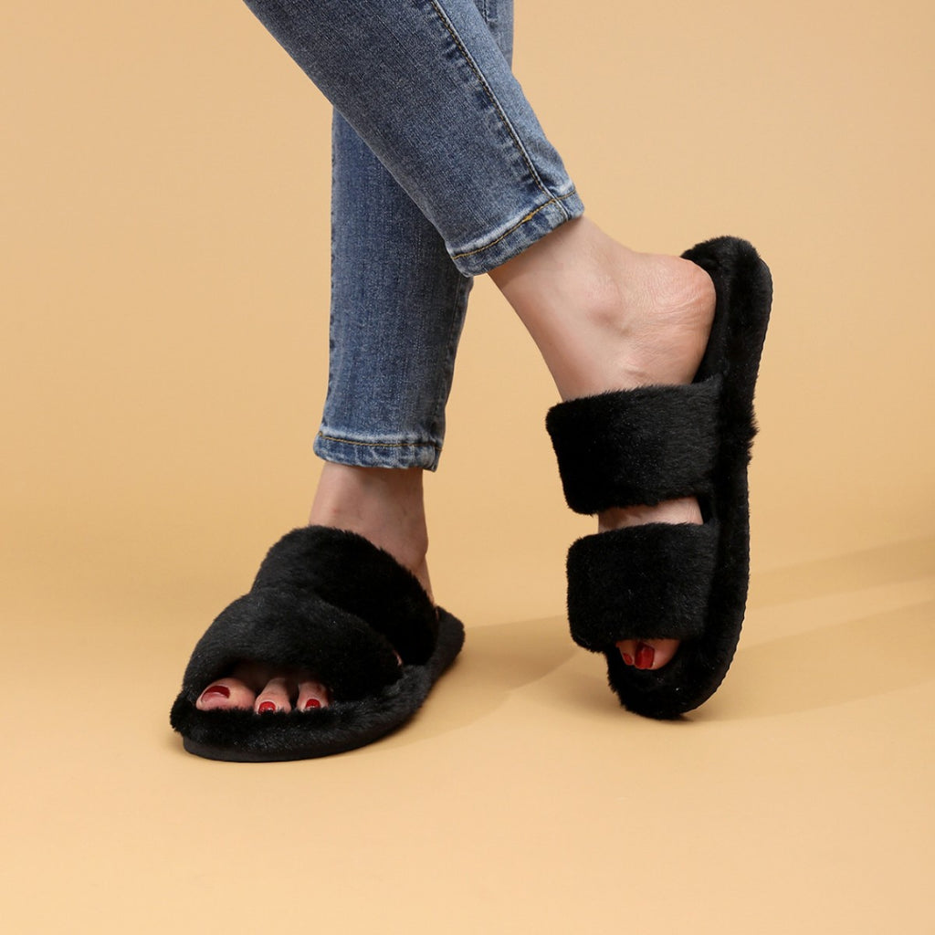 Women's Open Toe Fleece-lined Slippers Outdoor Mules Casual Everyday Wear Womenswear