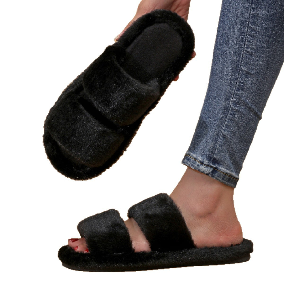 Women's Open Toe Fleece-lined Slippers Outdoor Mules Casual Everyday Wear Womenswear