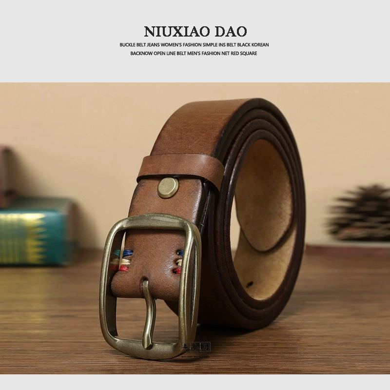 Women's Pin Buckle Handcrafted Thickened Leather Fleece-lined Retro Casual Waist Belt for Date Night Gift Party Versatile Office Everyday