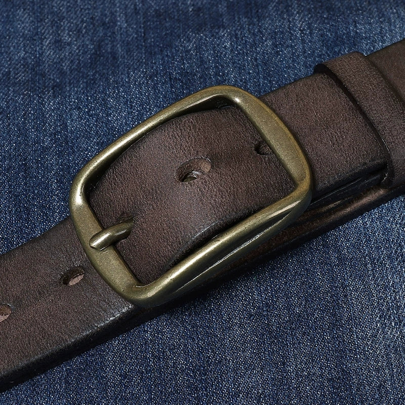 Women's Pin Buckle Handcrafted Thickened Leather Fleece-lined Retro Casual Waist Belt for Date Night Gift Party Versatile Office Everyday