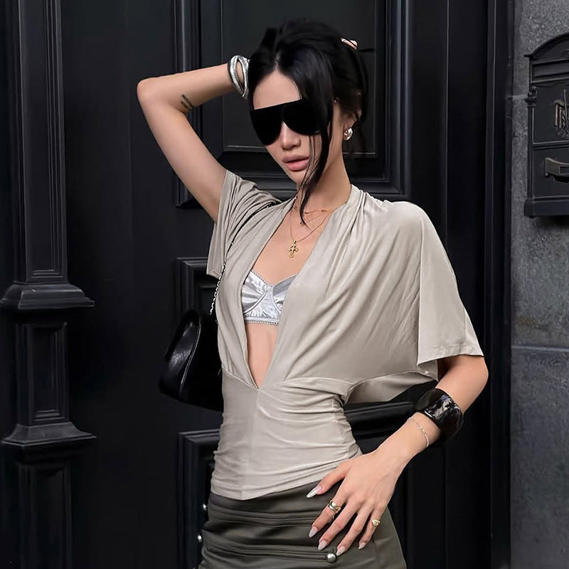 Women's Commute V-Neck Summer Office Cropped Workwear T-Shirt Casual Tee for Date Night Streetwear Everyday Wear Spring Summer Weekend