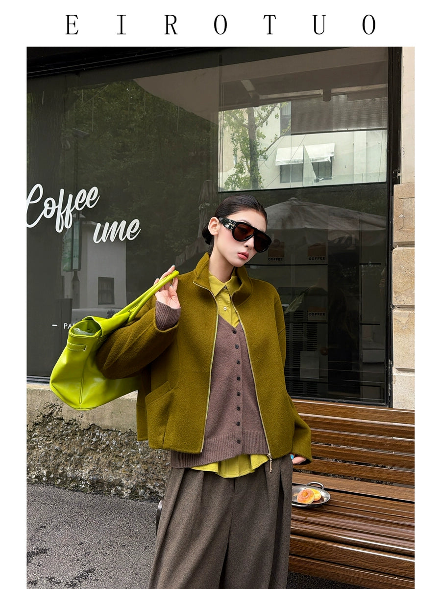 Women's Wool Cropped Winter Coat for Fall Layering Travel Office Everyday Wear Seasonal Look Holiday Date Night