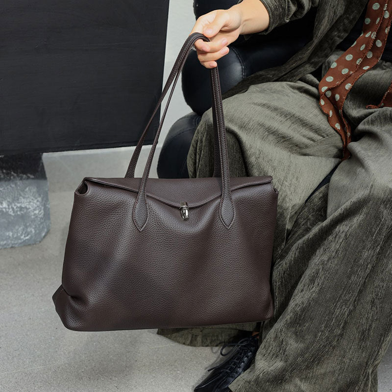 Women's Minimalist Commute Office Leather Workwear Tote Bag Shoulder Crossbody Purse Premium Versatile Work and Travel