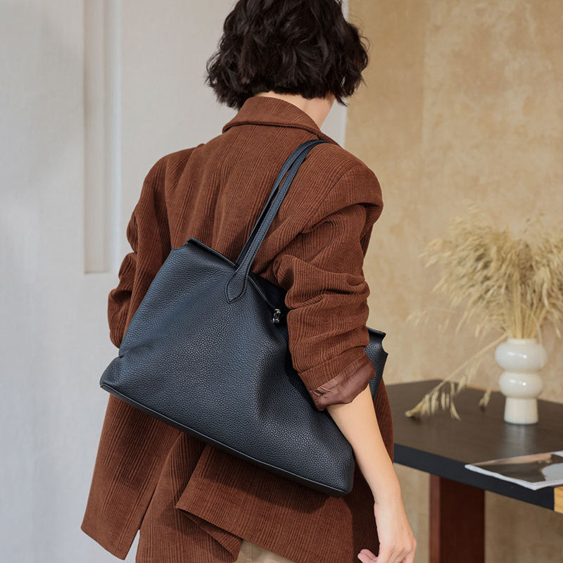 Women's Minimalist Commute Office Leather Workwear Tote Bag Shoulder Crossbody Purse Premium Versatile Work and Travel