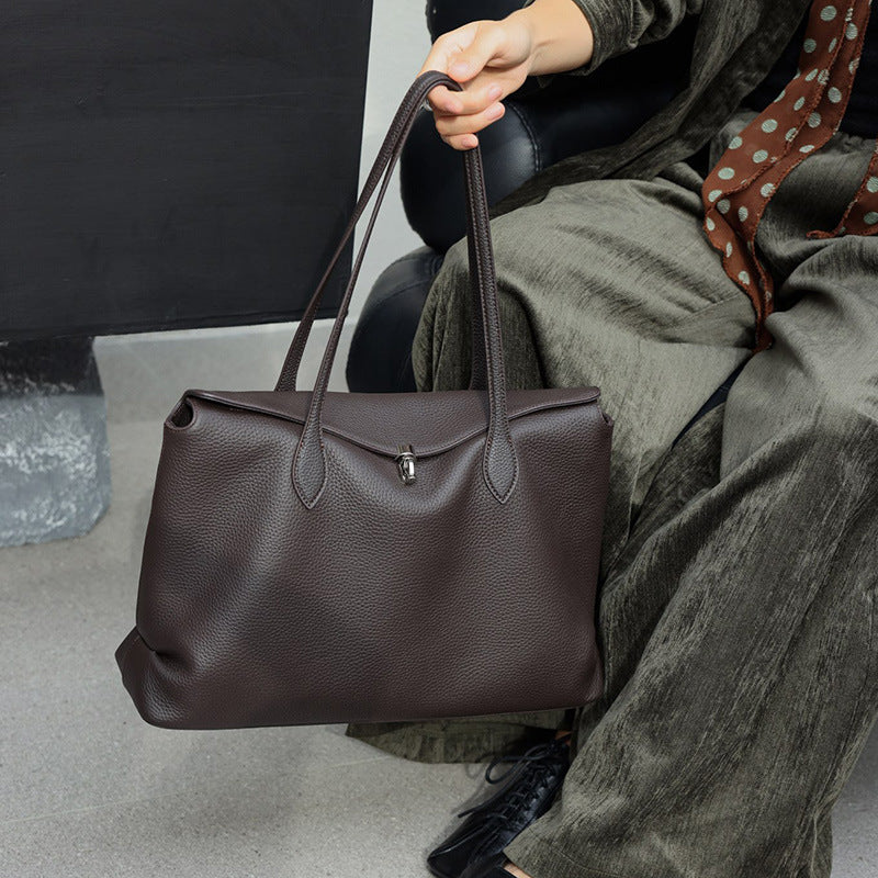 Women's Minimalist Commute Office Leather Workwear Tote Bag Shoulder Crossbody Purse Premium Versatile Work and Travel