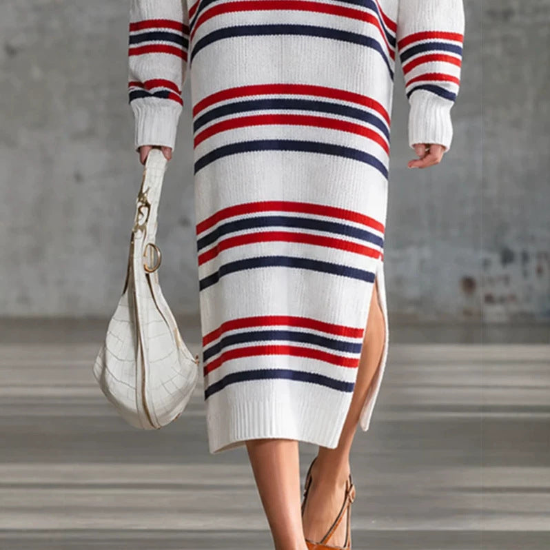Women's Striped Maxi Long Sleeve Retro Clothing Fashion Outfit