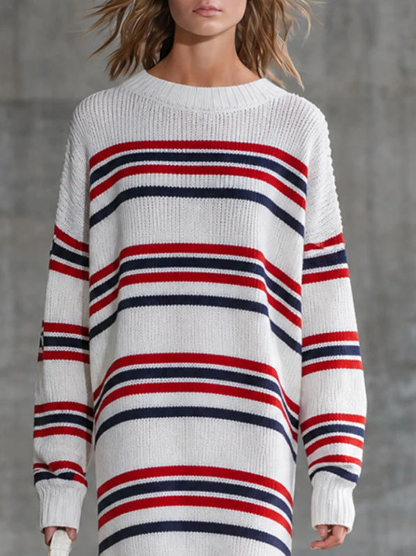 Women's Striped Maxi Long Sleeve Retro Clothing Fashion Outfit