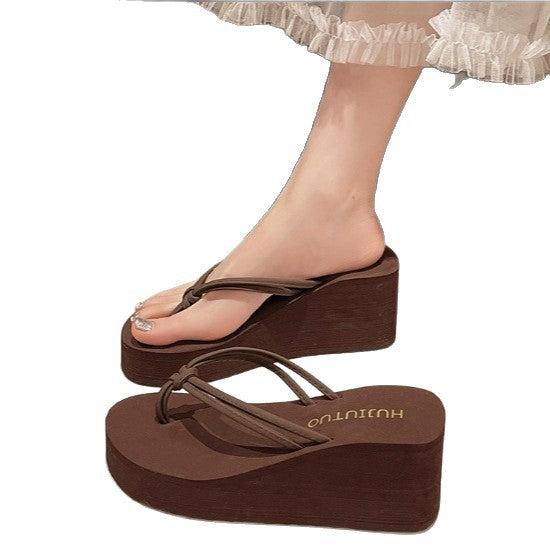 Women's Chunky Sole Wedge Mid Heel Lift Outdoor Slippers Outdoor Mules