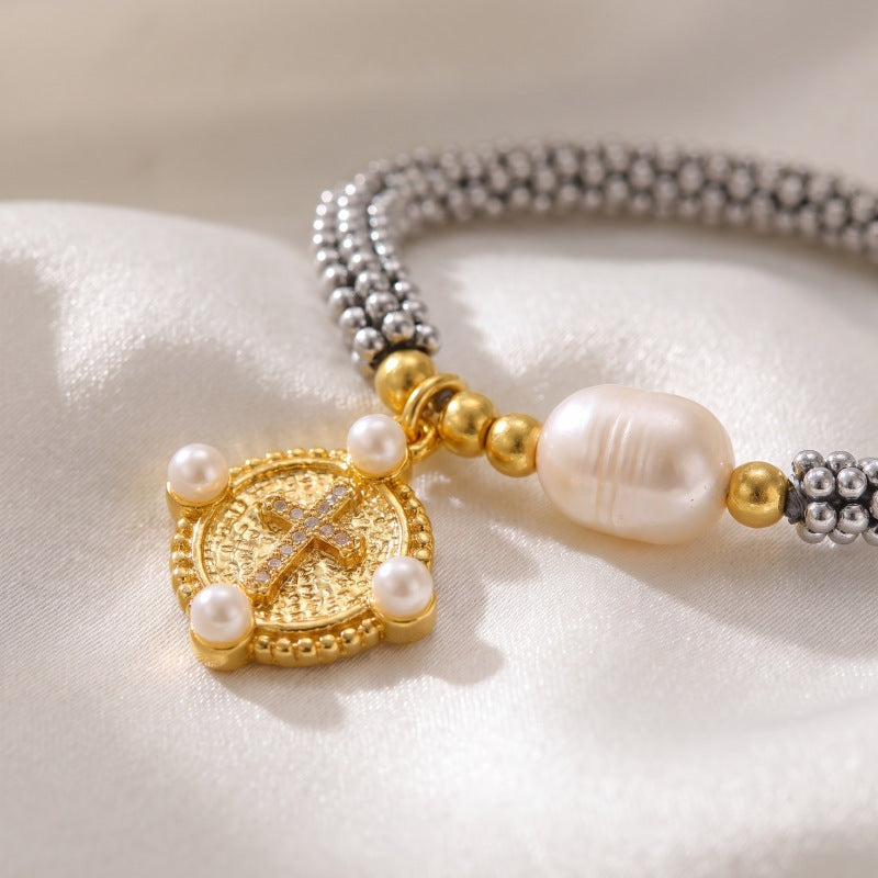 Pearl cuff bracelet by Yoshan, detail view 7