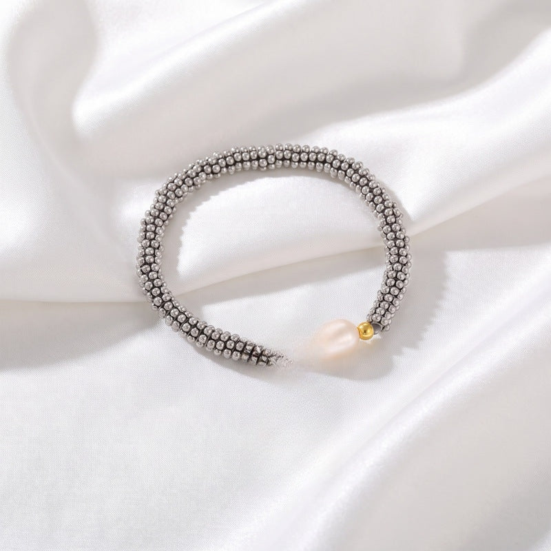 Pearl cuff bracelet by Yoshan, detail view 8