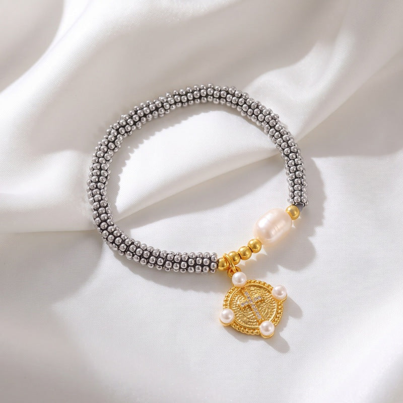 Pearl cuff bracelet by Yoshan, detail view 4